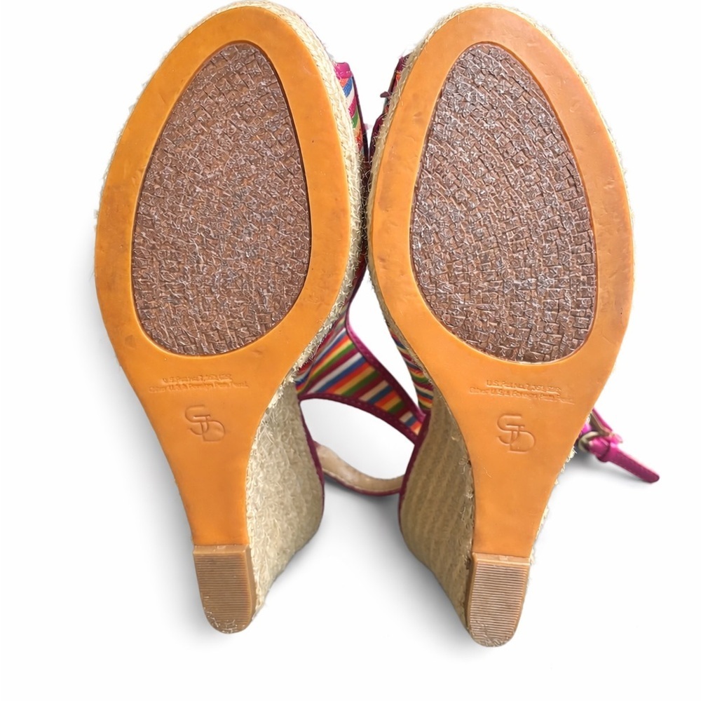 Joan & David Luxe Rainbow Striped Open-Toe Wedge Sandals Women’s 8.5 | NWOT - Picture 4 of 6